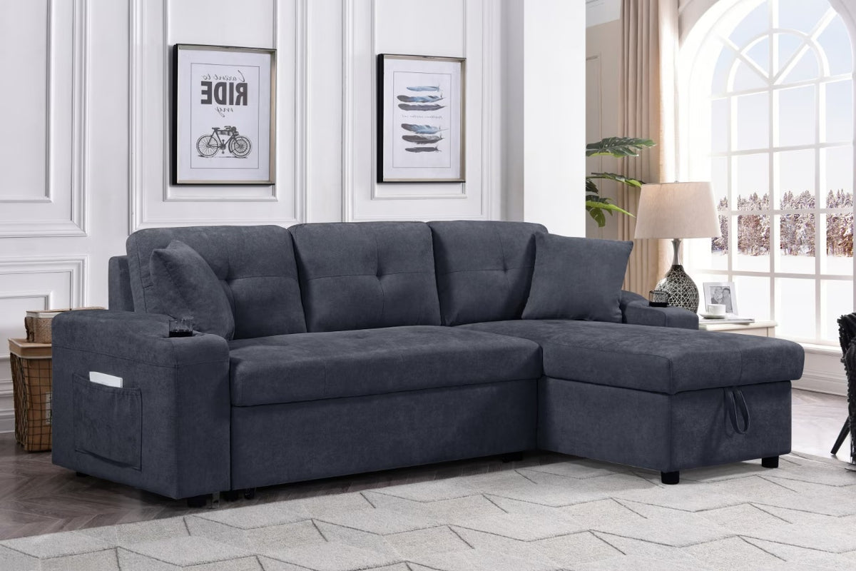 Convertible Sectional Sofa With Armrest Storage Dark gray