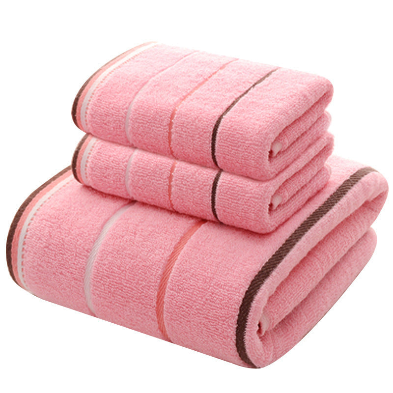 Cotton Three-piece Towel Veneer Cloth Thickened Hotel Bath Towel Embroidery Pink Three Sections 35X75cm And 70X140cm