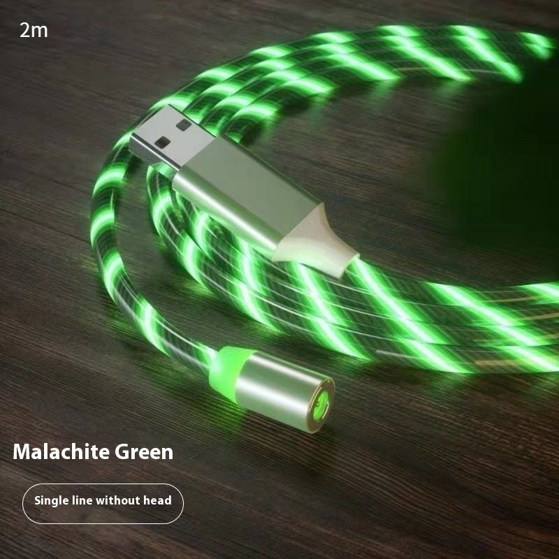 Magnetic Charging Cable Streamer Fast Charging Cable Lighting Micro USB Cable LED Magnet Charger Type-C Cable Green 2m
