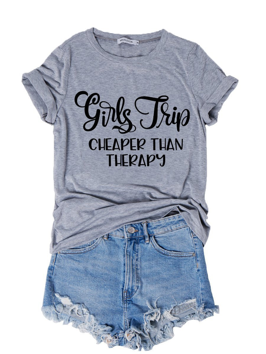 Letter Print Short-sleeve Ladies Gray