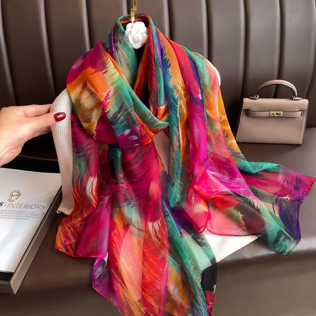 Silk All-matching Yousoft Scarf Long Elegant Scarf Colorful Vacation Style 180CMto130CM
