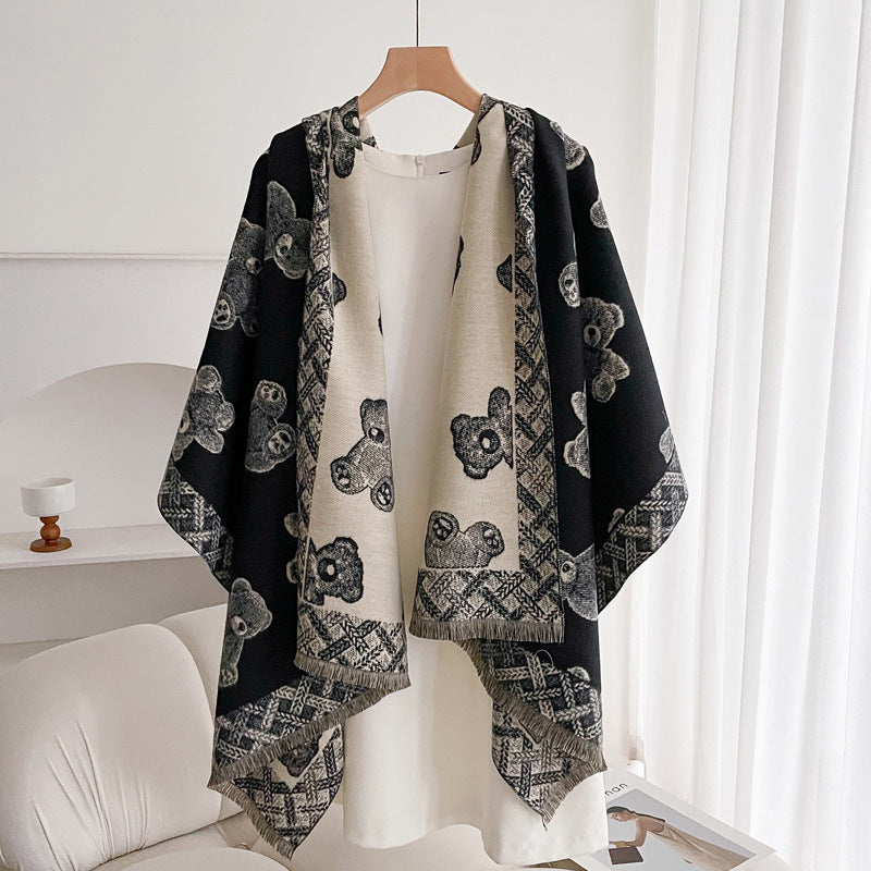 Warm Scarf Fashionable Outerwear Sweet Cute Double-sided Shawl BEBEAR Black
