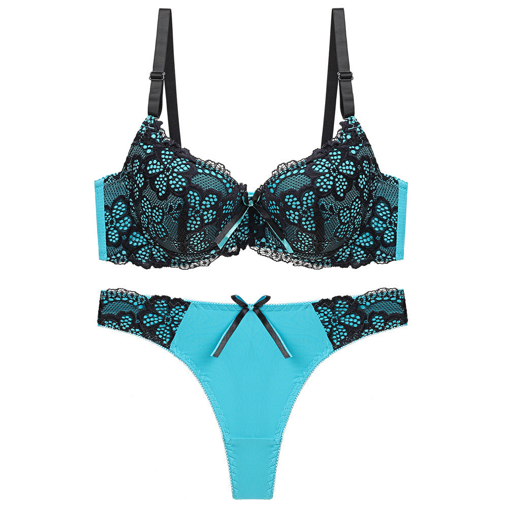 Underwear Push Up Lace Bra Adjustable Bra Set Green