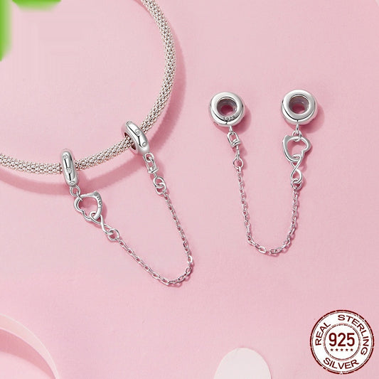 Silver Ziyun Infinite Love Silicone Safety Chain 925 Silver DIY Bracelet String Beads Sub-accessories Charm Mother's Day