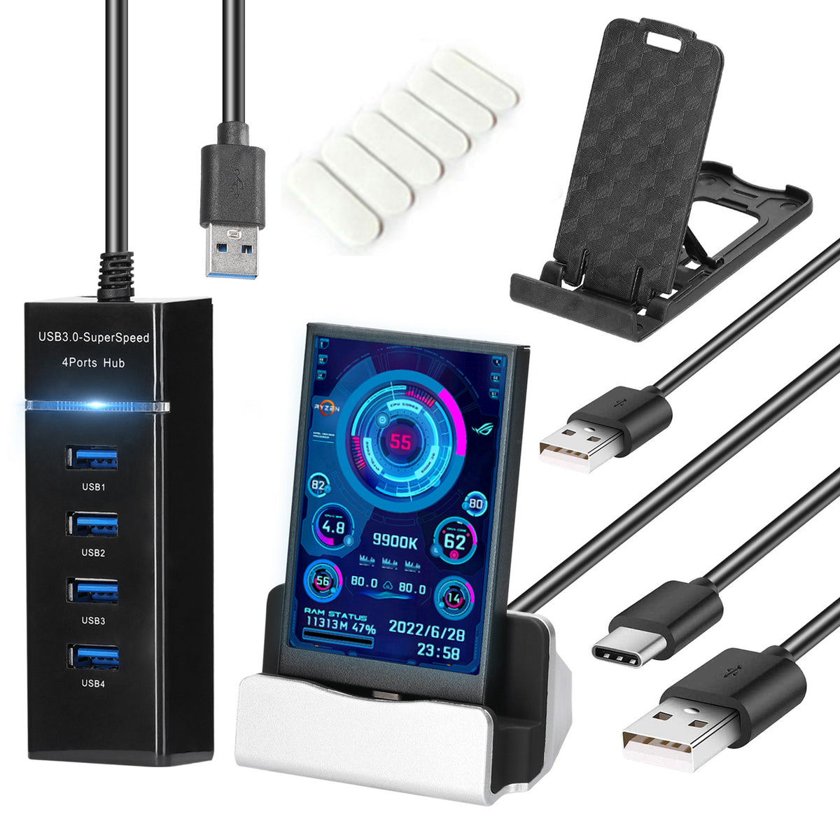 3.5-inch Computer Small Secondary Screen IPS Full View USB Chassis Monitor Date Display Black Suit2