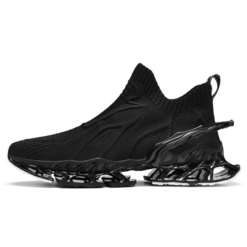 Breathable Blade Plus Size Shock Absorption Flying Woven Men's Sneaker Black