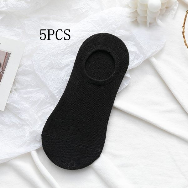 Socks Men And Women Solid Color Boat Socks Spring Invisible Socks Socks Socks Net Red Men'S Socks Black B 5PCS