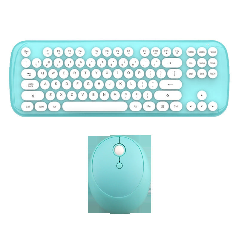 Wireless Keyboard And Mouse Set Girls Color Retro Blue