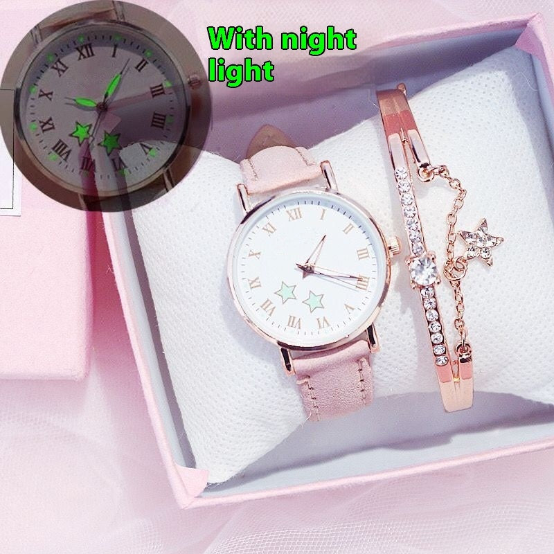 Women's Fashion Simple Retro Electronic Watch Pink Belt