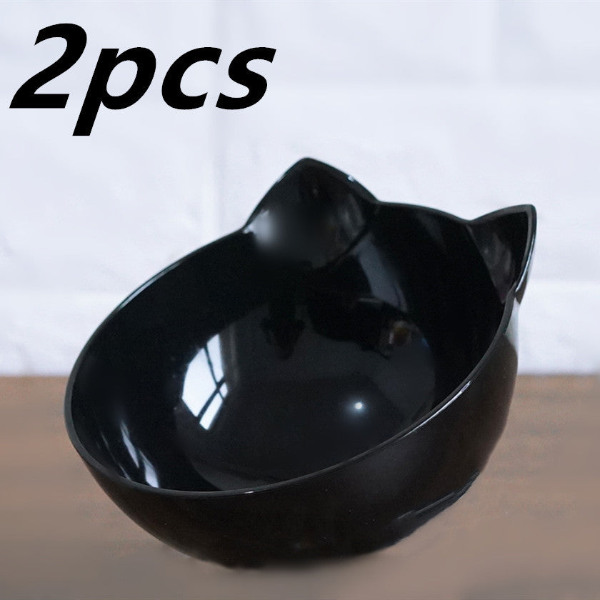 New Inclined Food Cat Ear Oblique Mouth Transparent Single Pet Bowl Single Black Q2pcs