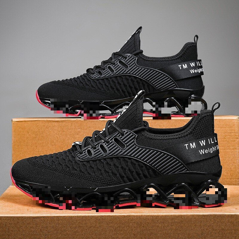 All-matching Plus Size Breathable Flying Woven Running Casual Shoes Black And Red