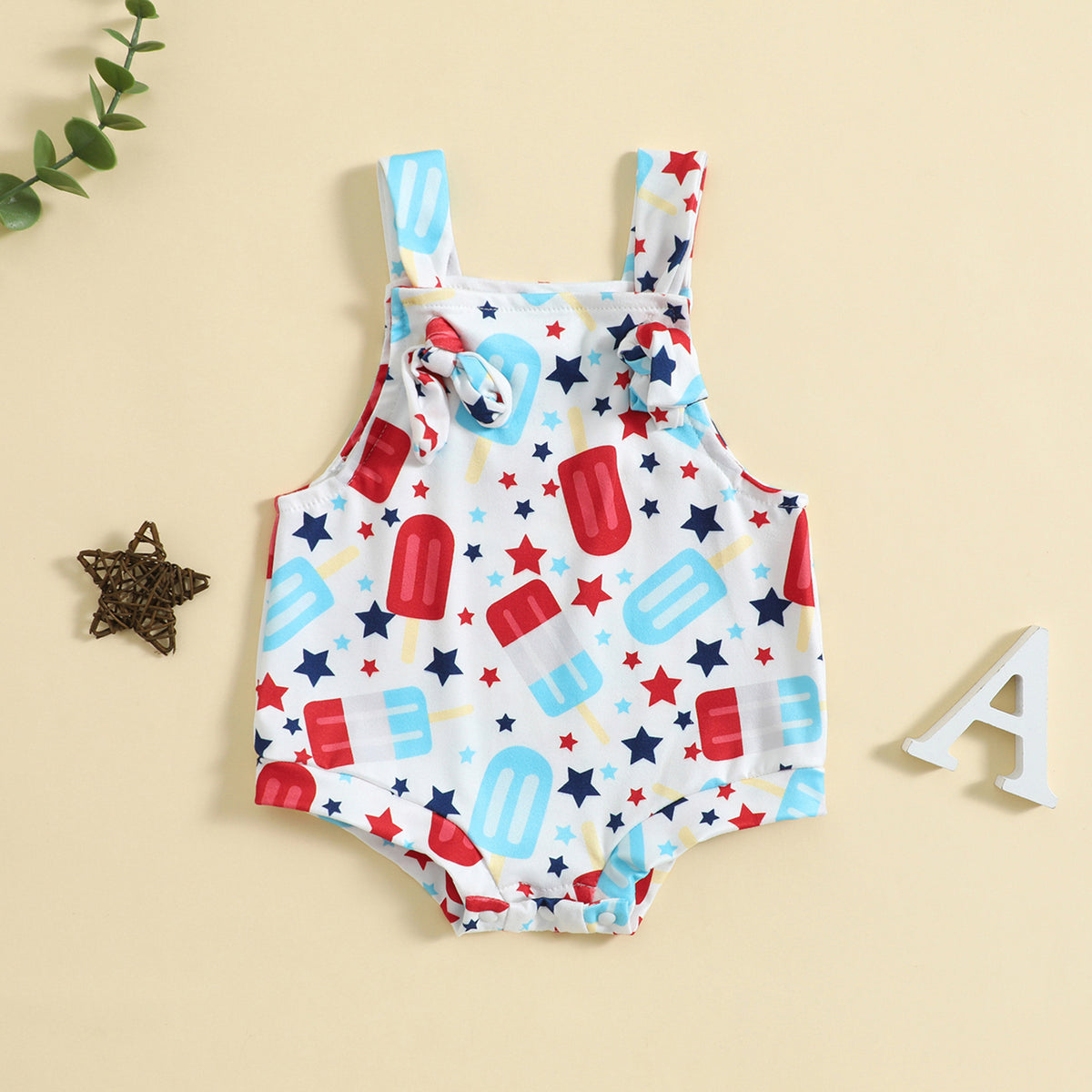 Baby Printed Front Knotted Suspender Pants Large Flower