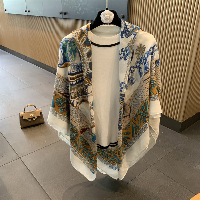 Sunscreen Large Kerchief Thin Silk Scarf Air-conditioned Room Outer Shawl MZF061 130X130cm