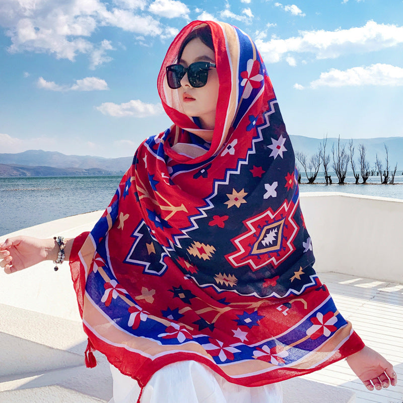 Women's Outer Scarf For Traveling In Western Sichuan Grassland Jiguang Phoenix Feather Red Default
