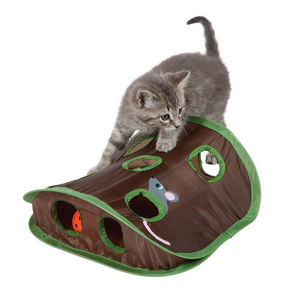 Cute Pet Cat Interactive Hide Seek Game 9 Holes Tunnel Mouse Hunt Intelligence Toy Pet Hidden Hole Kitten Foldable Toys Green