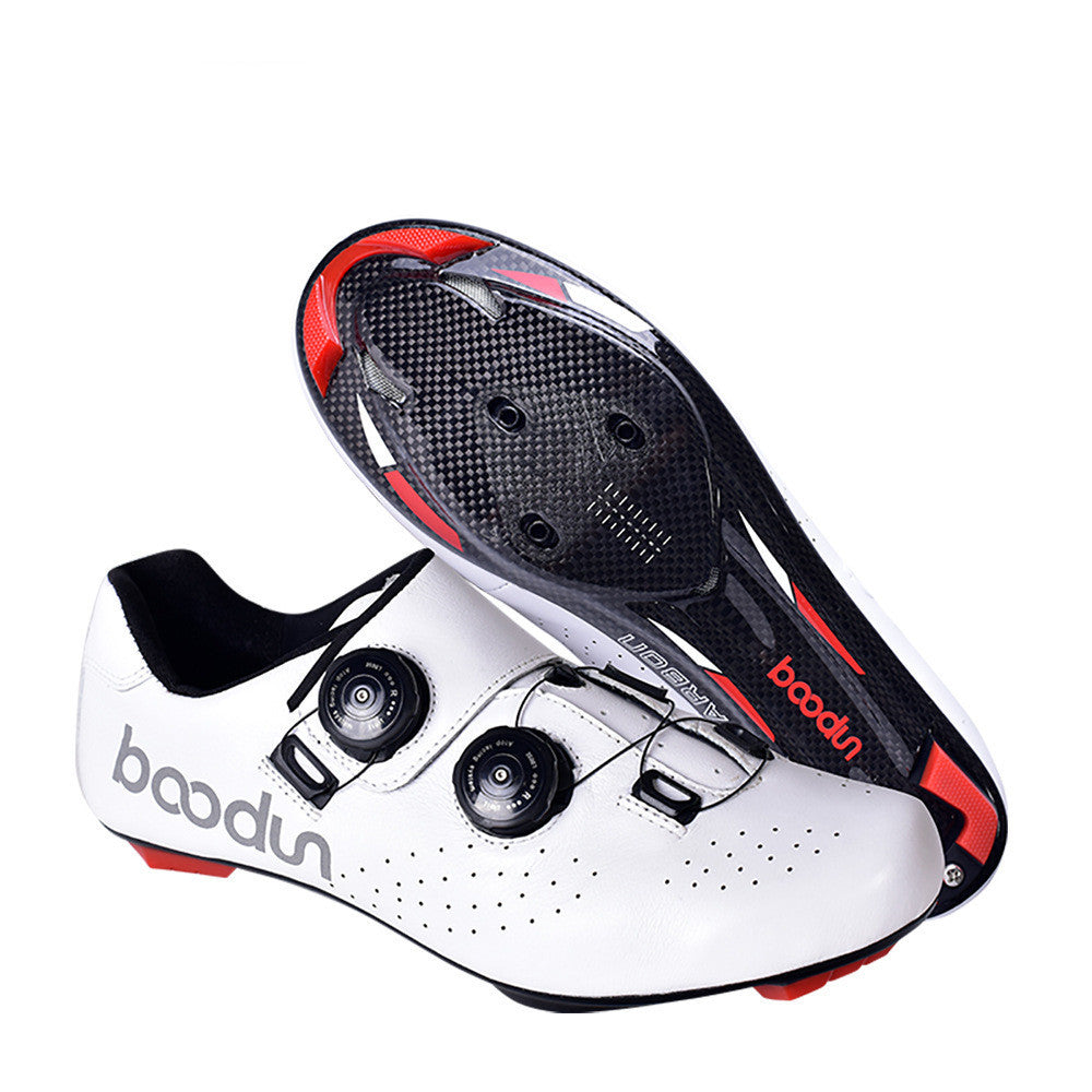 Outdoor Shock-absorbing Leather Carbon Fiber Cycling Shoes White