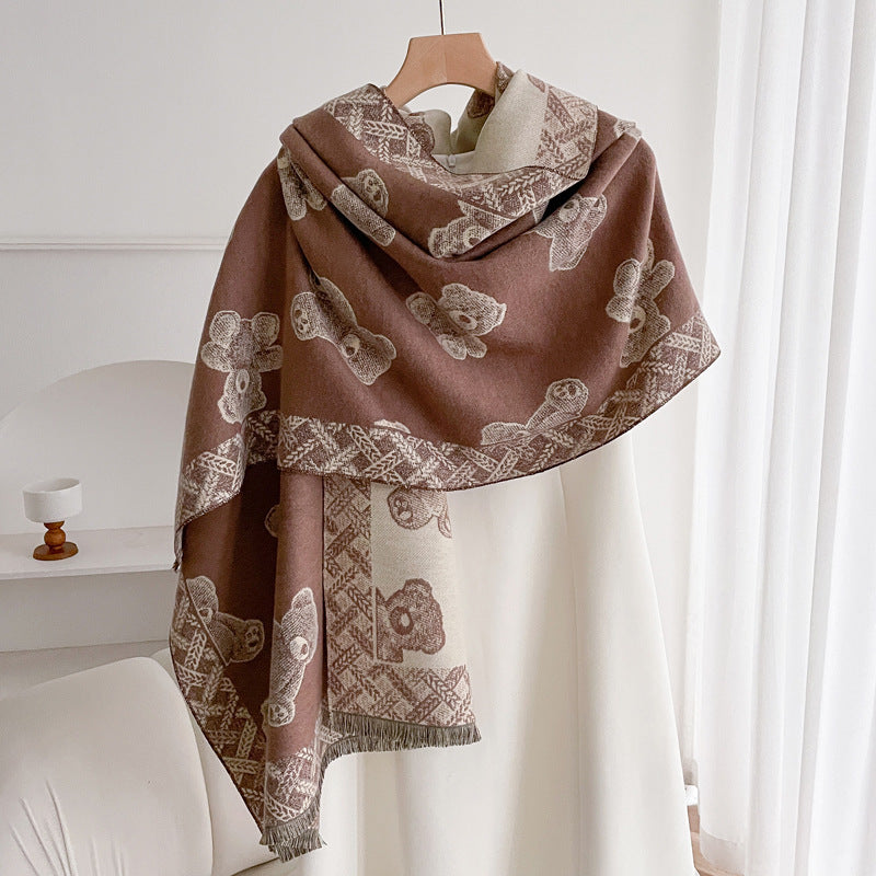 Warm Scarf Fashionable Outerwear Sweet Cute Double-sided Shawl BEBEAR Camel
