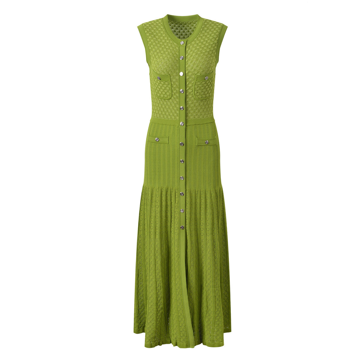 Knitted Sheath Split Dress Women Green