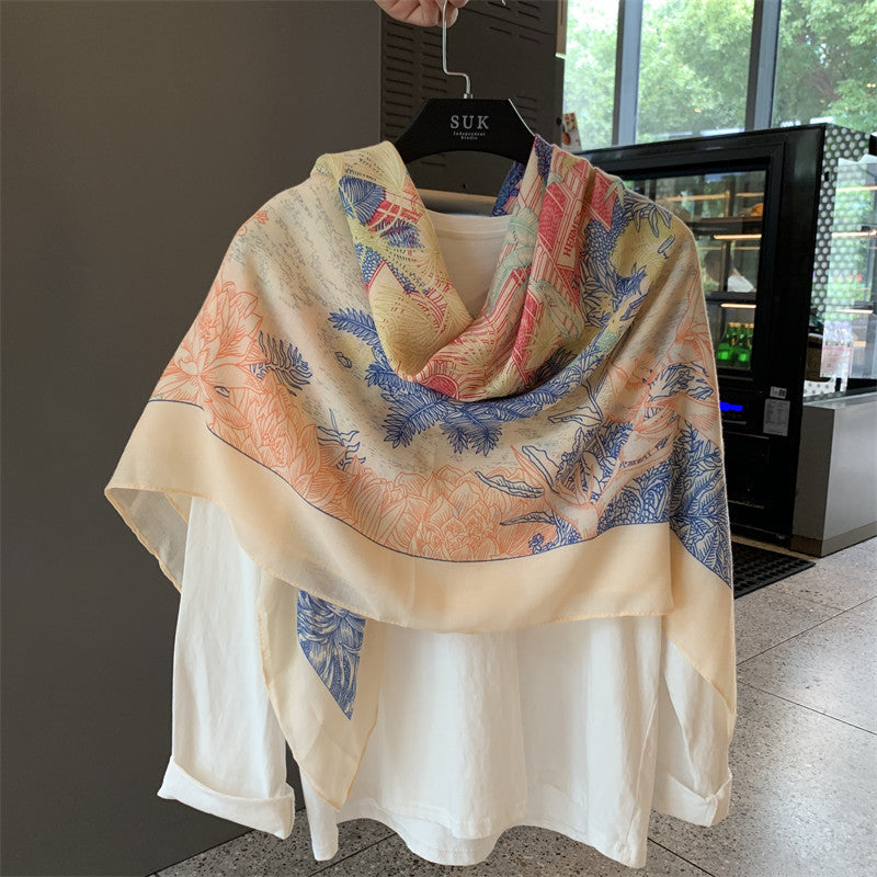 Sunscreen Large Kerchief Thin Silk Scarf Air-conditioned Room Outer Shawl MZF012 130X130cm