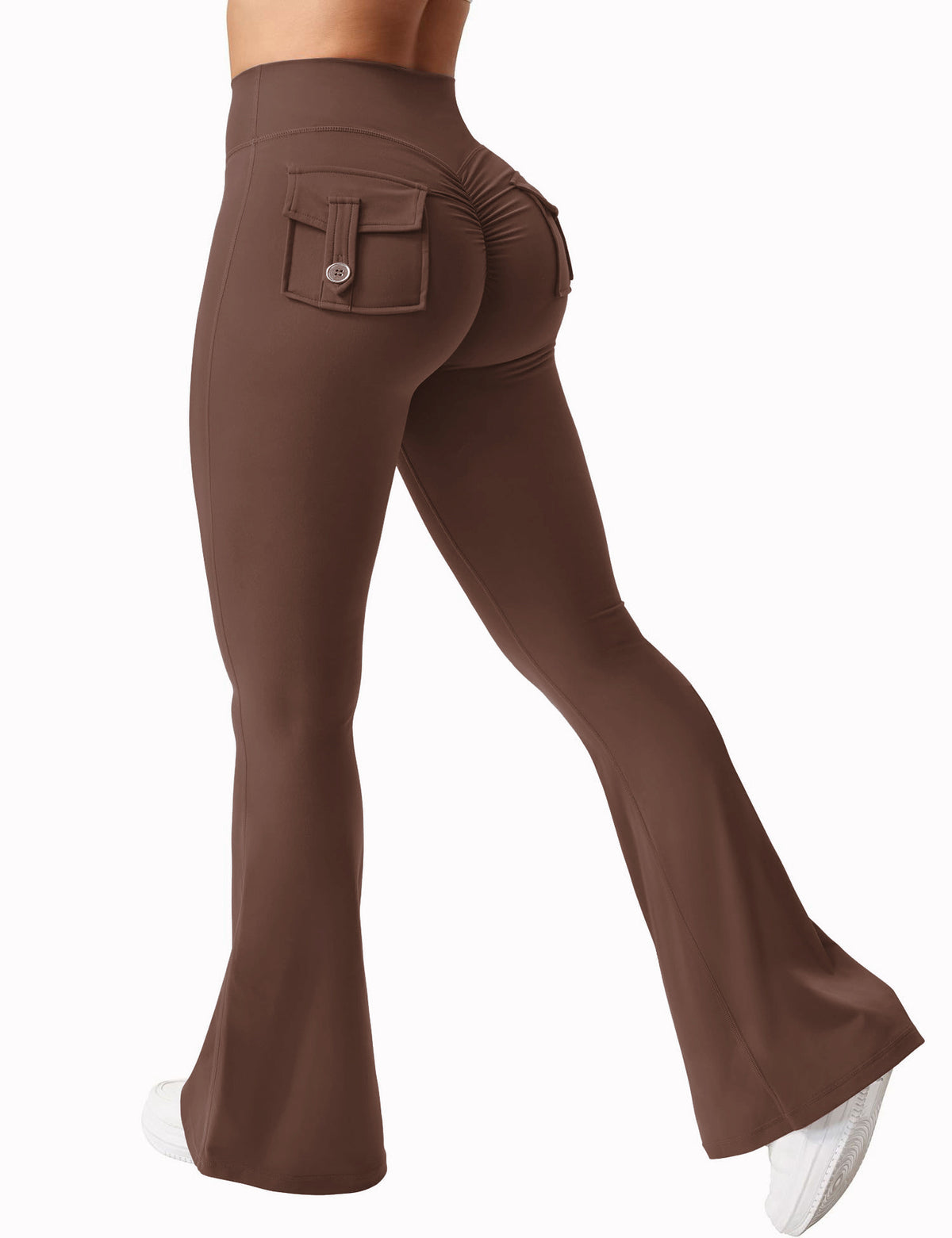 Yoga Peach Hip Pocket Flared Pants For Quick Drying And Abdominal Compression, Small Sexy Pants Dark brown