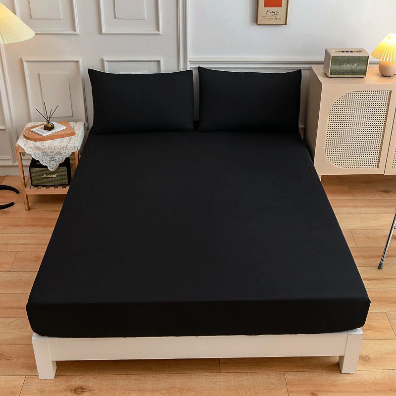 Students Cotton Bed Sheets Fitted Sheet Pillow Case Black