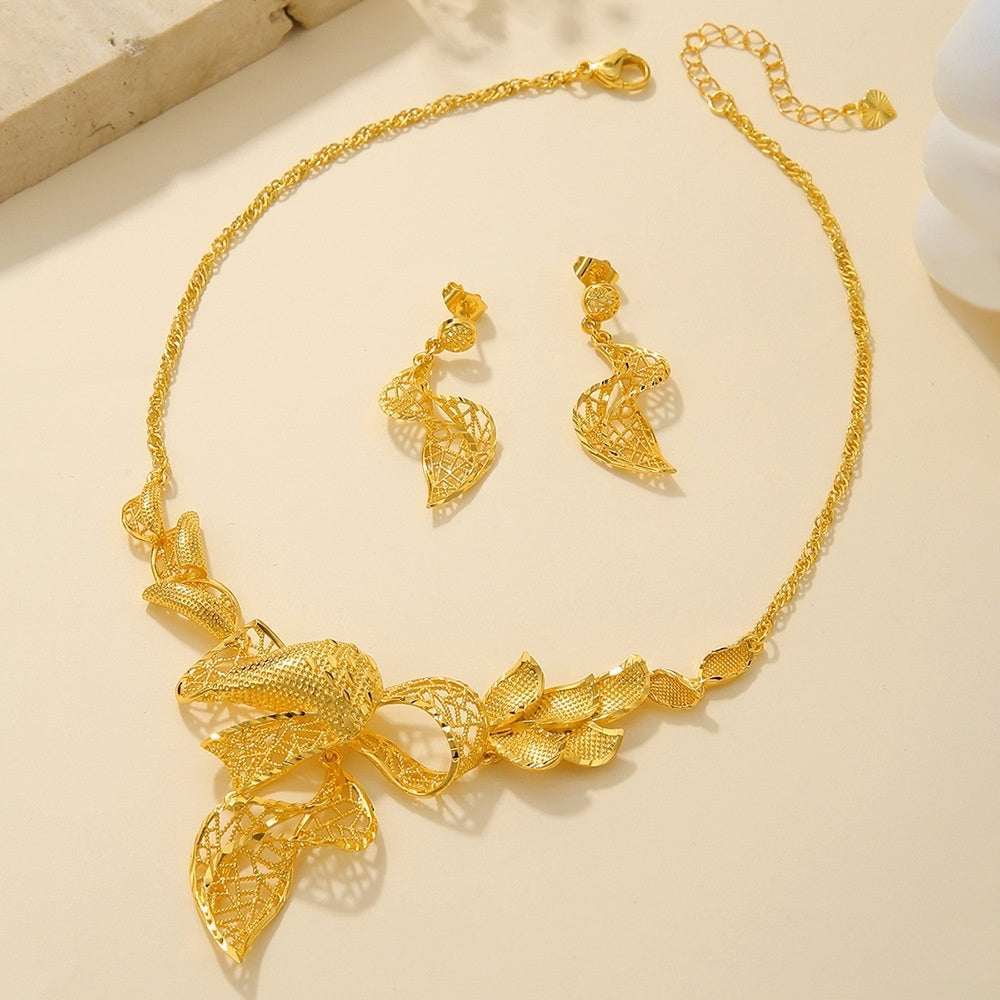 Bridal Necklace Earrings Hollow Carved Jewelry 17color