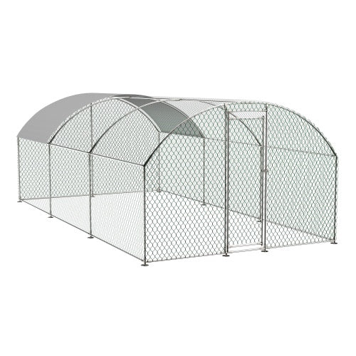 Large Chicken Coop Metal Chicken Track With Waterproof And UV Cover, Dome Shape Walk-In Fence Chicken Coop For Outdoor And Yard Farm Use Argent