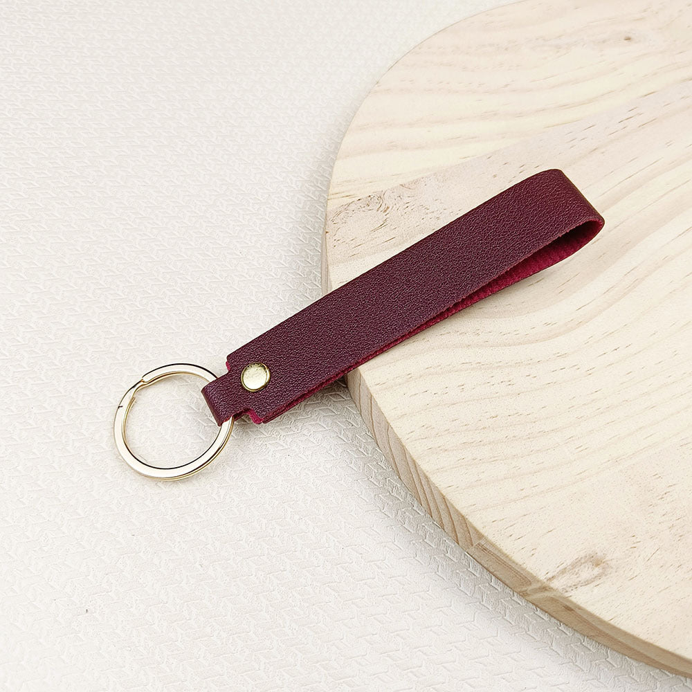 Versatile Solid Color Leather Keychain Reddish brown