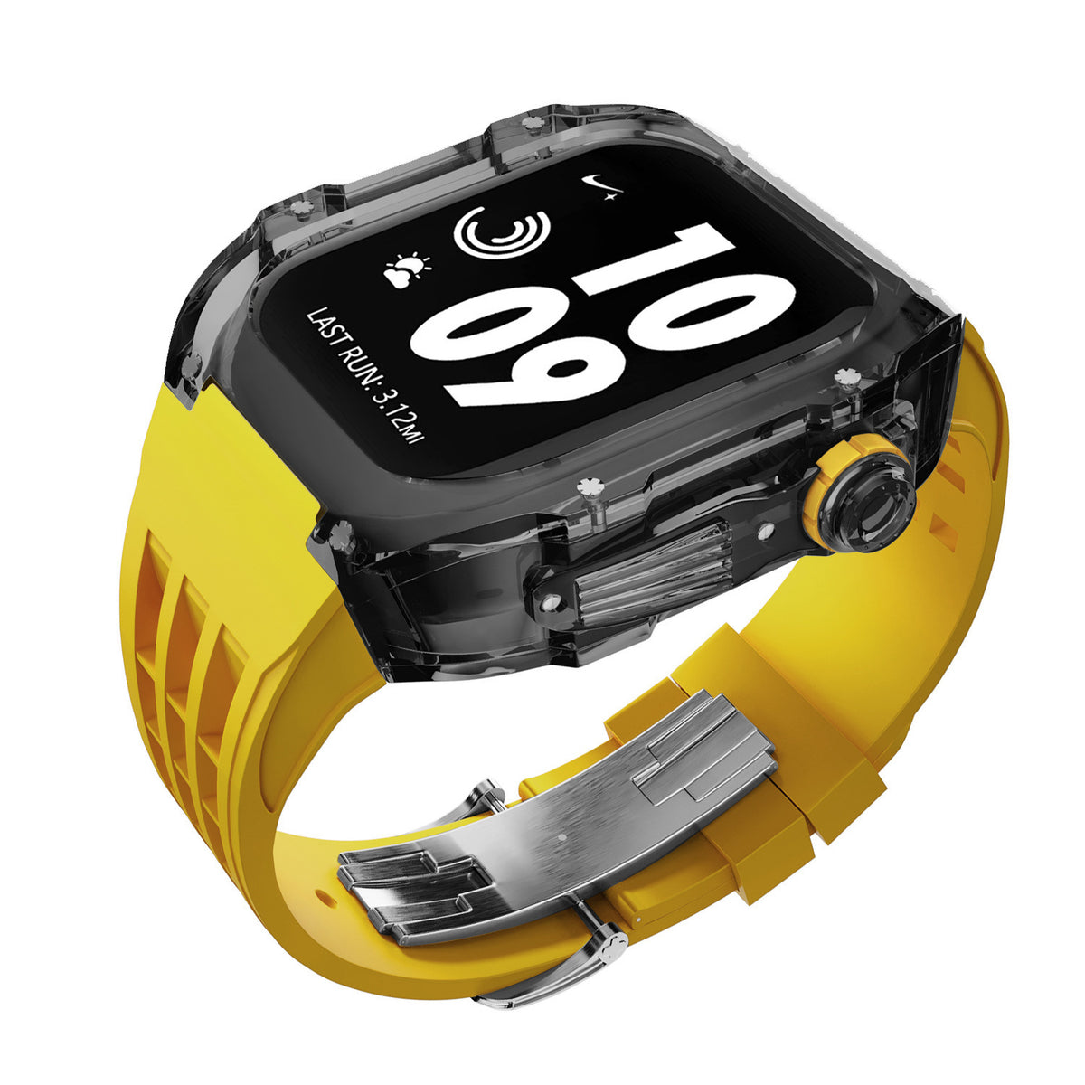 Crystal Transparent Case Fluorine Rubber Strap Transparent Black And Yellow
