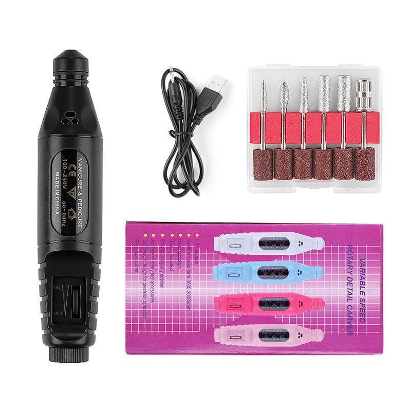 Nail Pen Polisher USB Cable Portable Manicure Sharpener Nail Tools Black USB