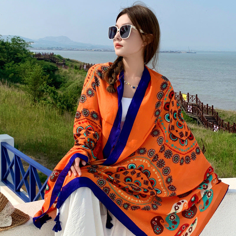 Women's Outer Scarf For Traveling In Western Sichuan Grassland Sun Paisley Orange Default