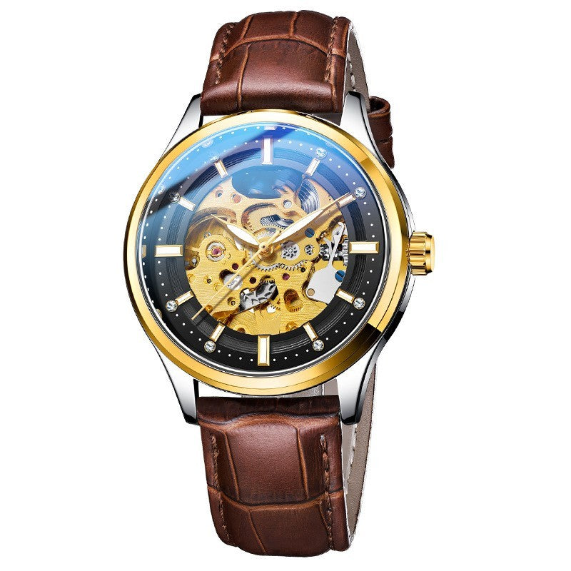 Men's Watch Pure Mechanical Watch Gold Shell Black Surface