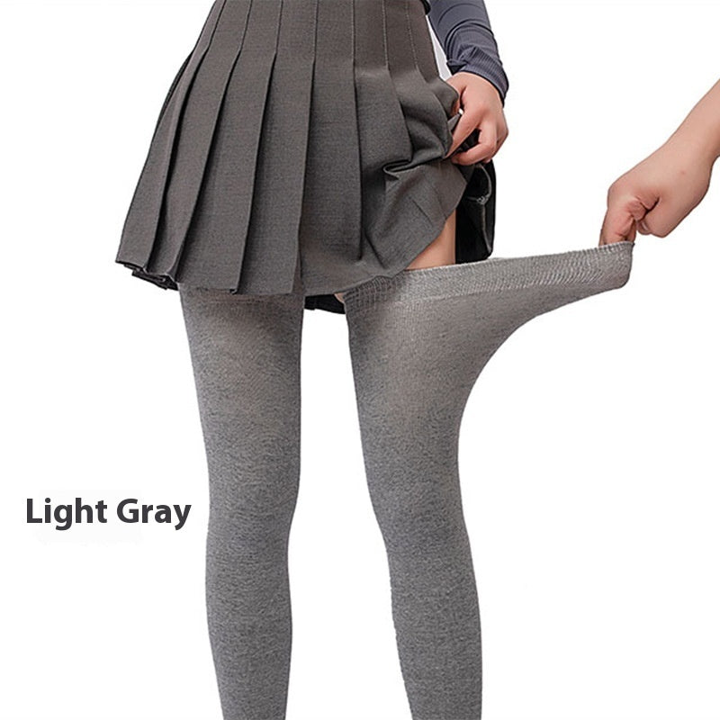 Autumn And Winter Plus Size Extended Cotton Over-the-knee Thigh Warm Socks Light Gray Free Size
