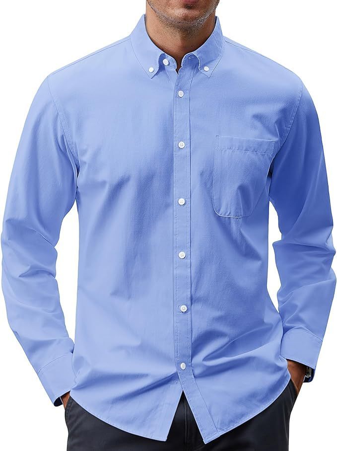 Solid Color Oxford Long Sleeve Button Shirt Light Blue