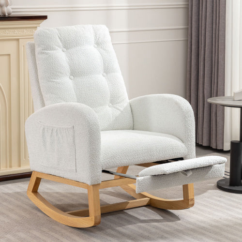 Decorative Rocking Chair With Footrest White