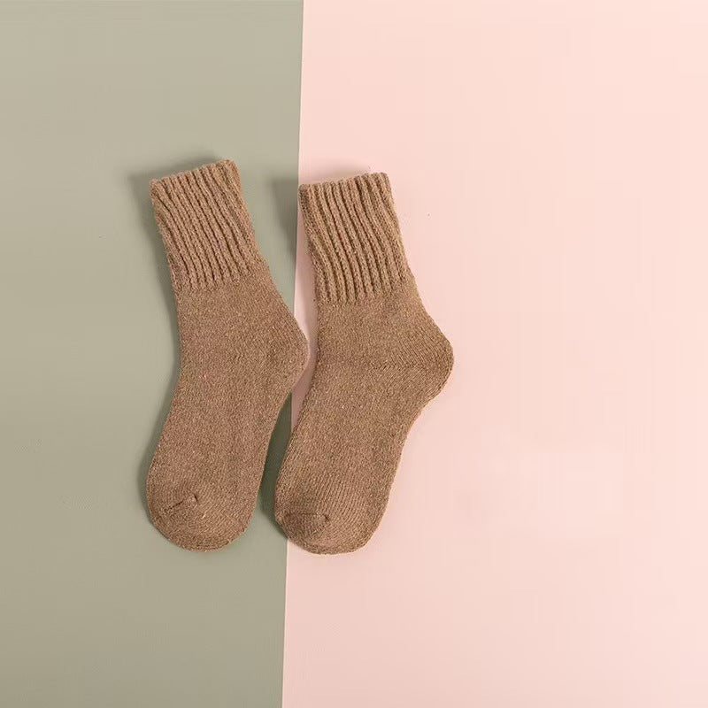 Wool Women's Medium Stockings Thickened Keep Warm Pure Color Brown Free Size Simple Package