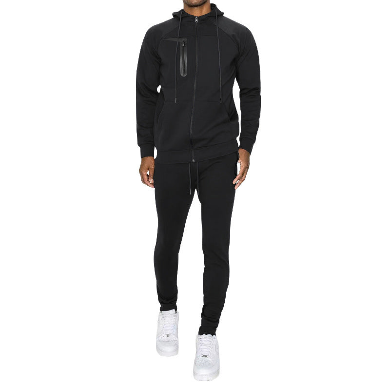 Men's Fashion Casual Exercise Top Pants Suit Black