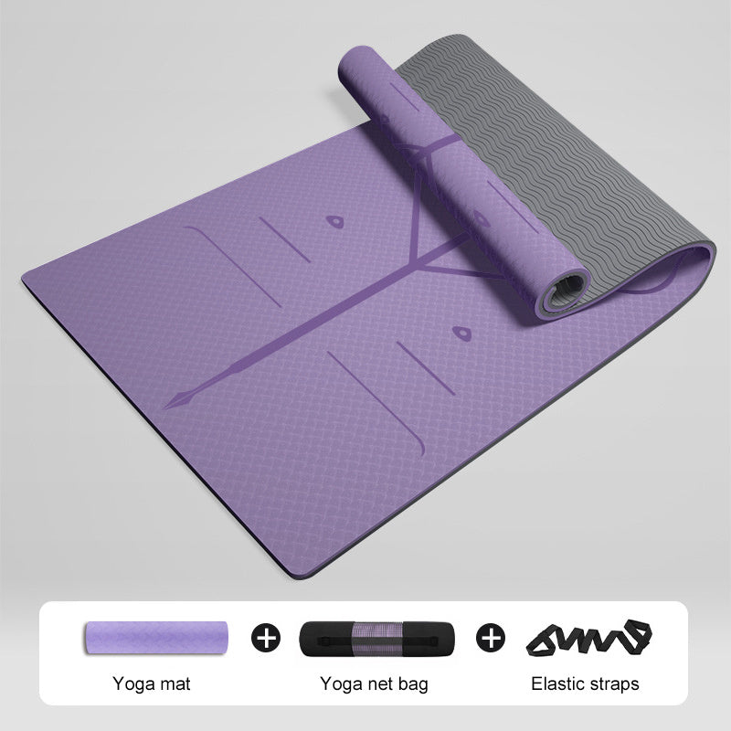 Home Thickened Non-slip Fitness Yoga Mat Purple Postural Line Set 183x80x0.8cm