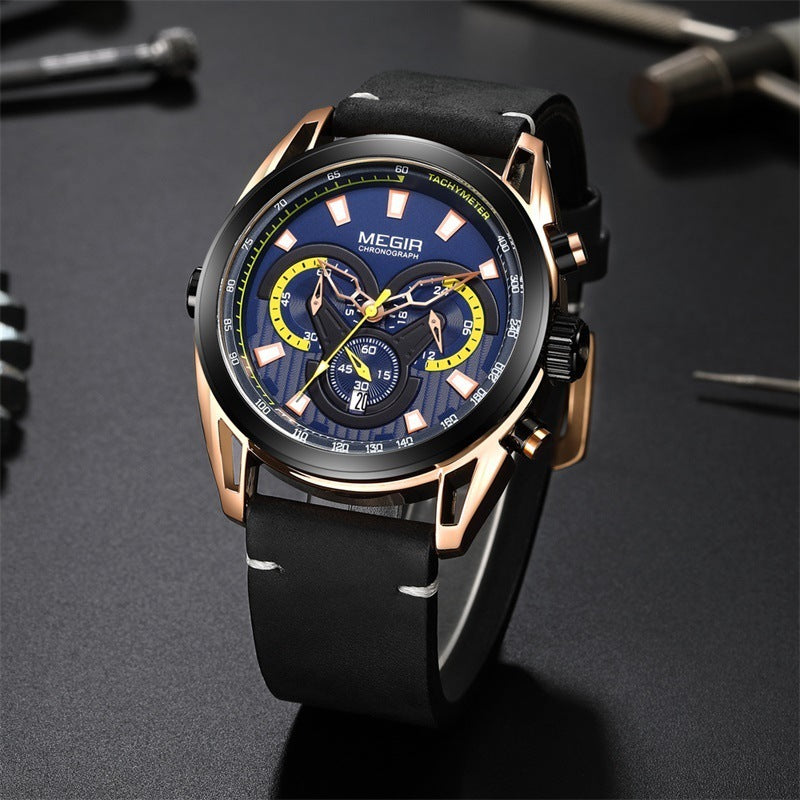 Watch Men's Trendy Blue Chronograph Watch Sports Quartz Watch