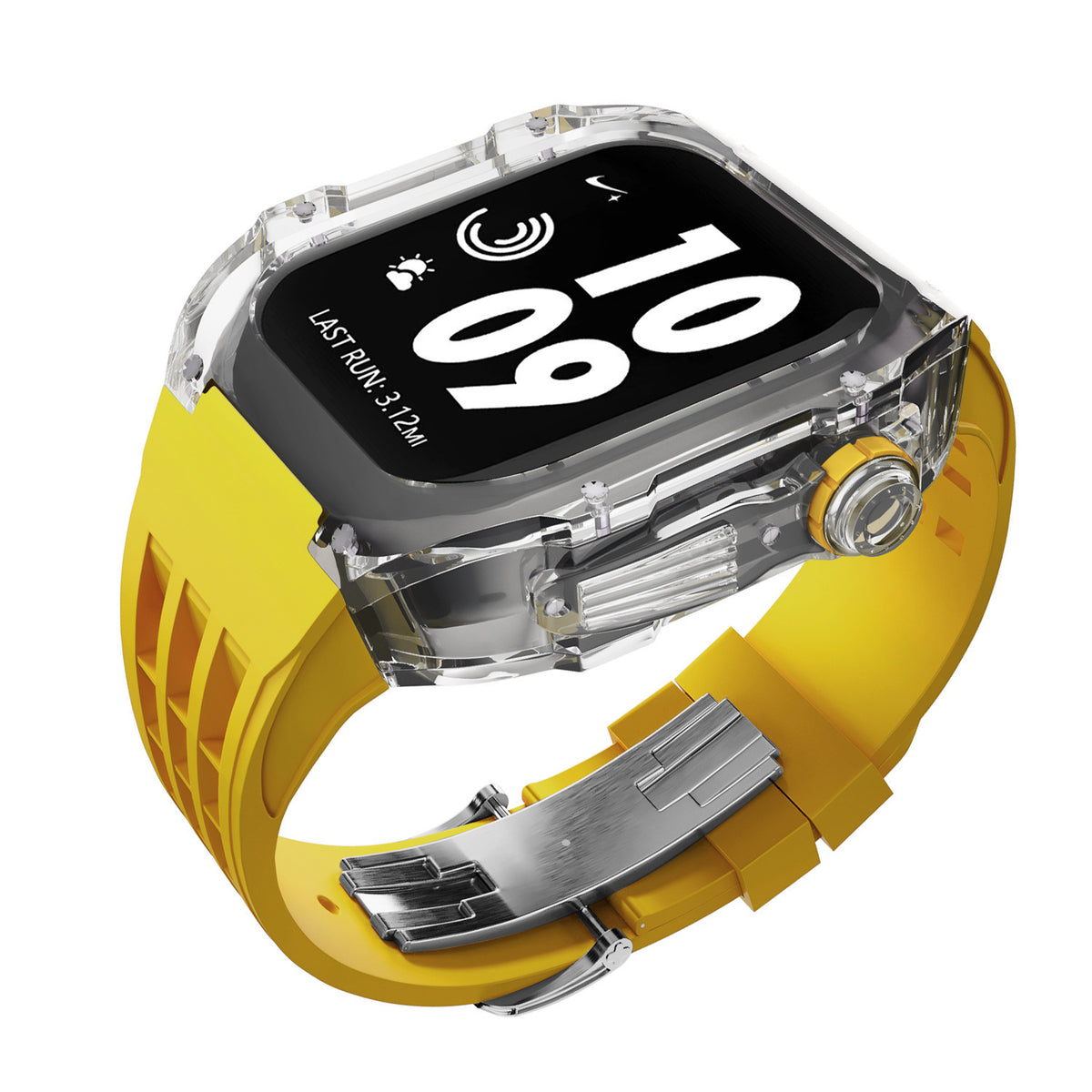 Crystal Transparent Case Fluorine Rubber Strap Transparent Yellow