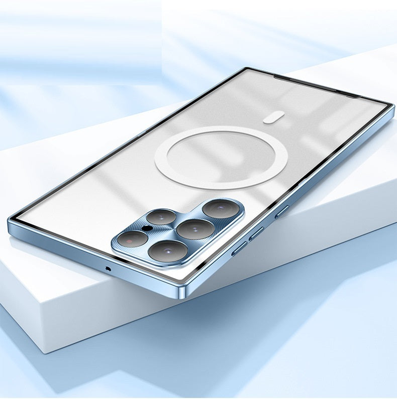 All-inclusive Protective Metal Magnetic Charging Mobile Phone Case Blue
