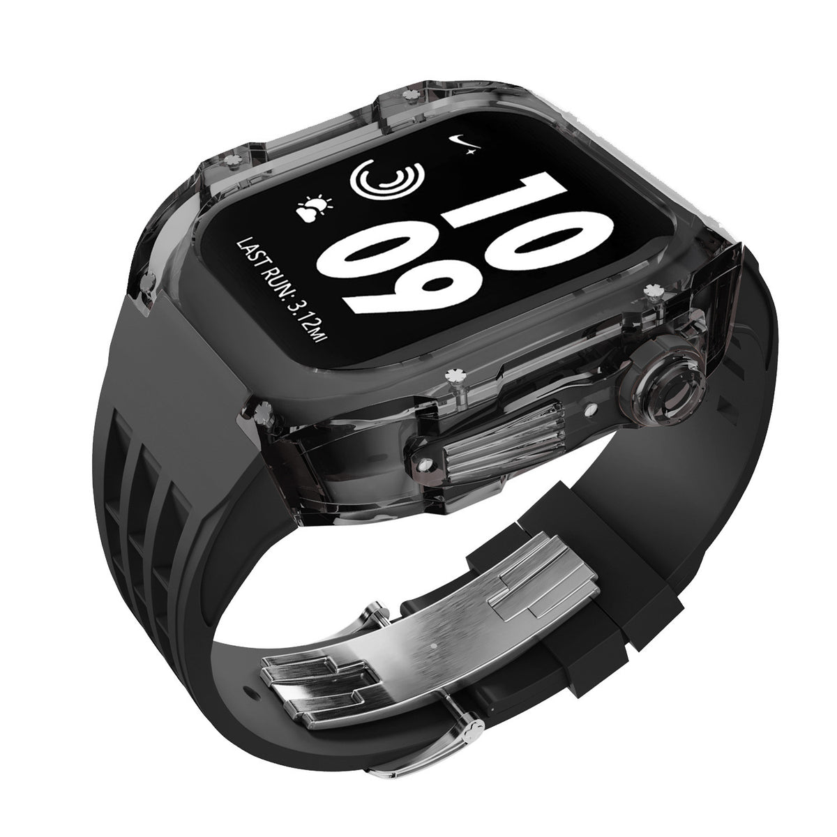 Crystal Transparent Case Fluorine Rubber Strap Transparent Black Black Belt