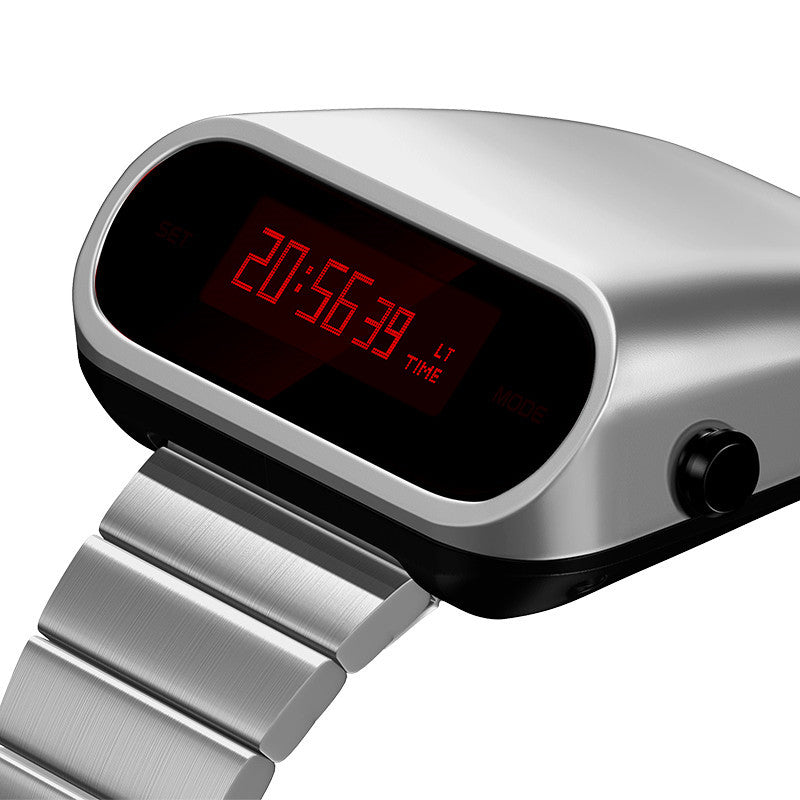 Simple Fashion Multifunction Electronic Watch Silver Red Screen Crude Steel