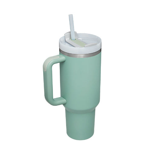Personalized DIY Straw Coffee Insulation Cup With Handle Portable Car Stainless Steel Water Bottle Large Capacity Travel BPA Free Thermal Mug Eucalyptus