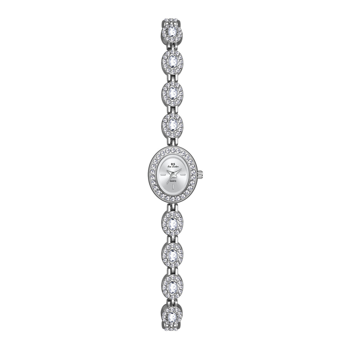 Mid-ancient Fashion Oval Colored Gems Rainbow Light Luxury Watch Classic Silver