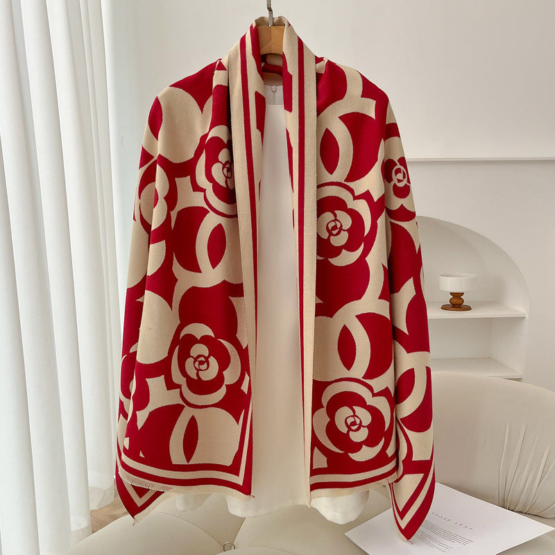 Retro High Sense Artificial Cashmere Scarf Camellia Redmi No Specifications