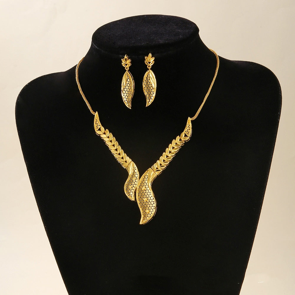 Bridal Necklace Earrings Hollow Carved Jewelry