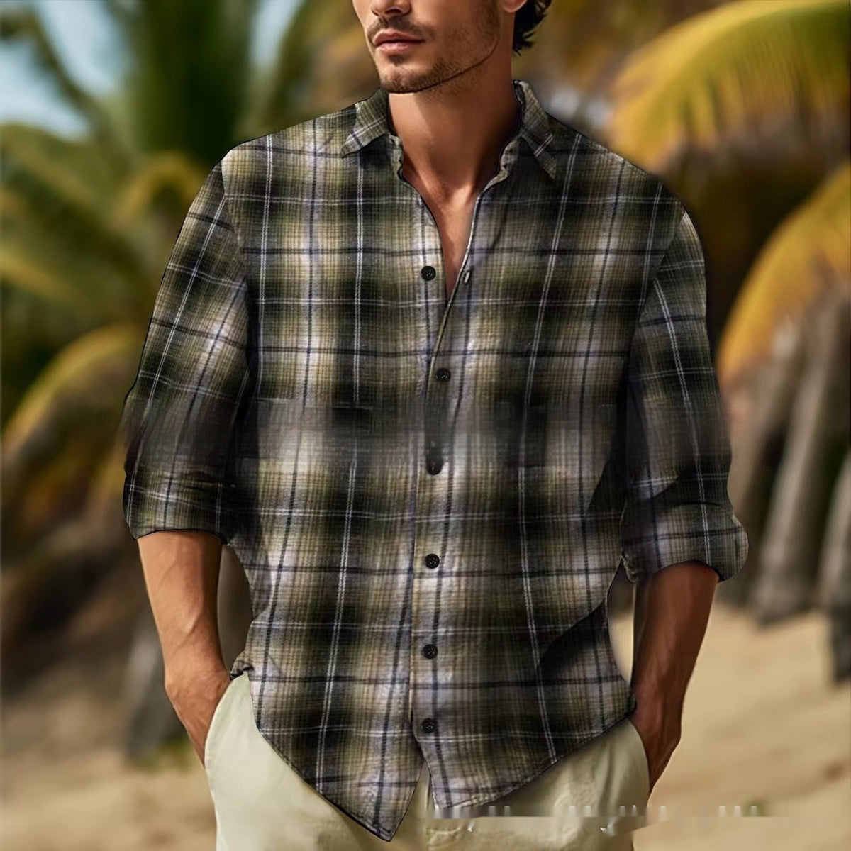 Men's Daily Leisure Lapel Long Sleeve Shirt Color 2