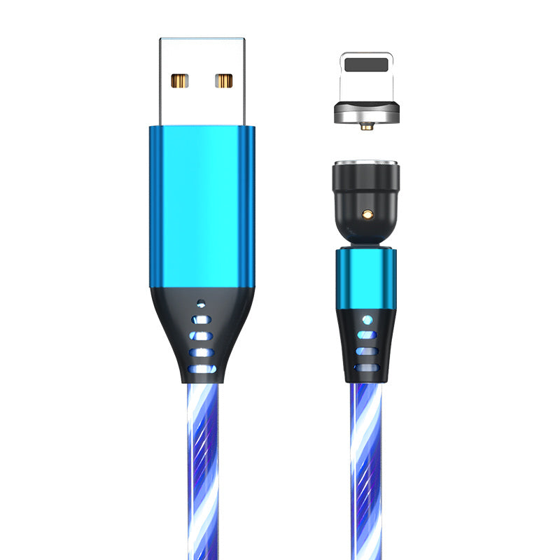540 Rotate Luminous Magnetic Cable 3A Fast Charging Mobile Phone Charge Cable For LED Micro USB Type C For I Phone Cable Blue Apple