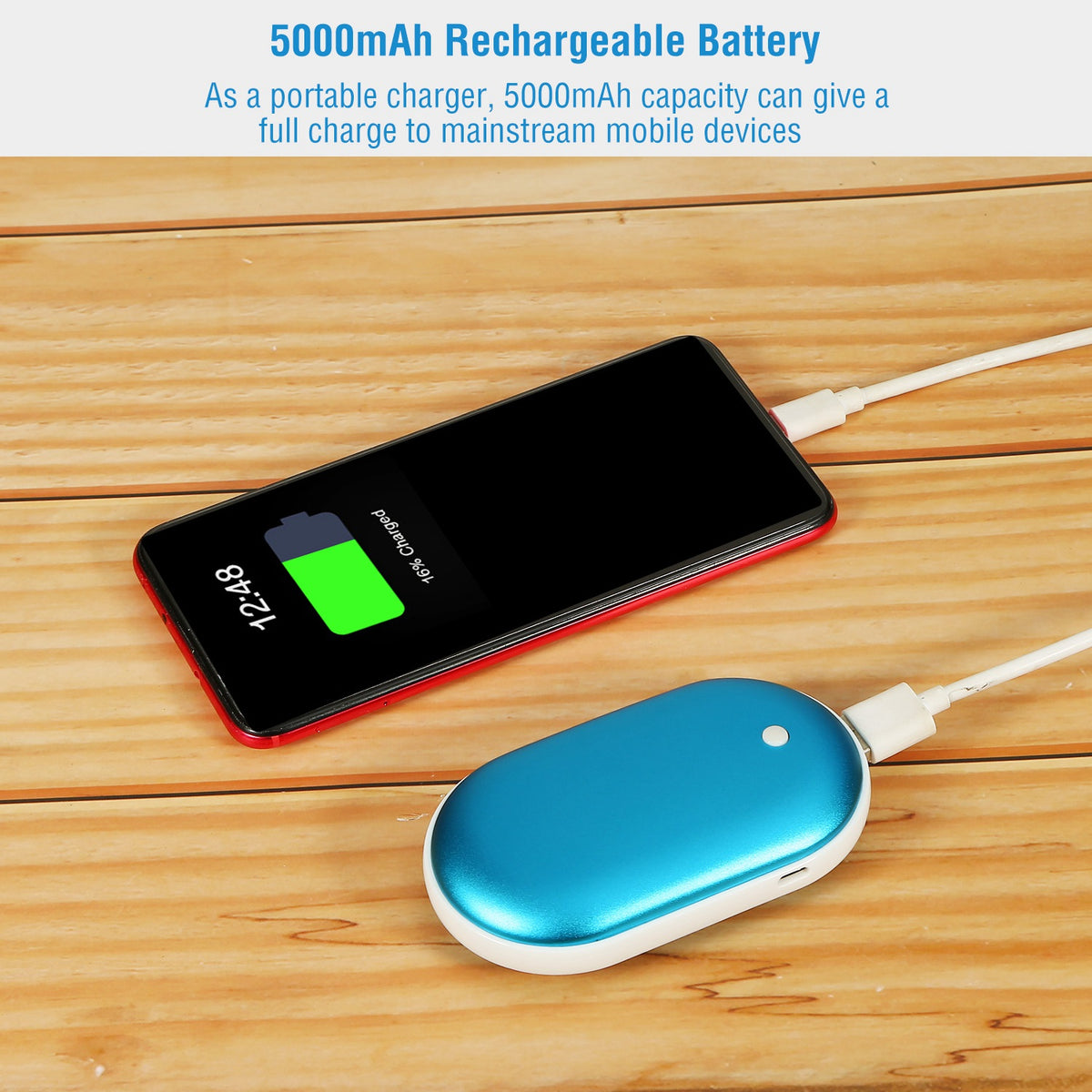 ROSELUXE Rechargeable Hand Warmer & 5000mAh Power Bank - Double-Sided Heat, 3 Levels
